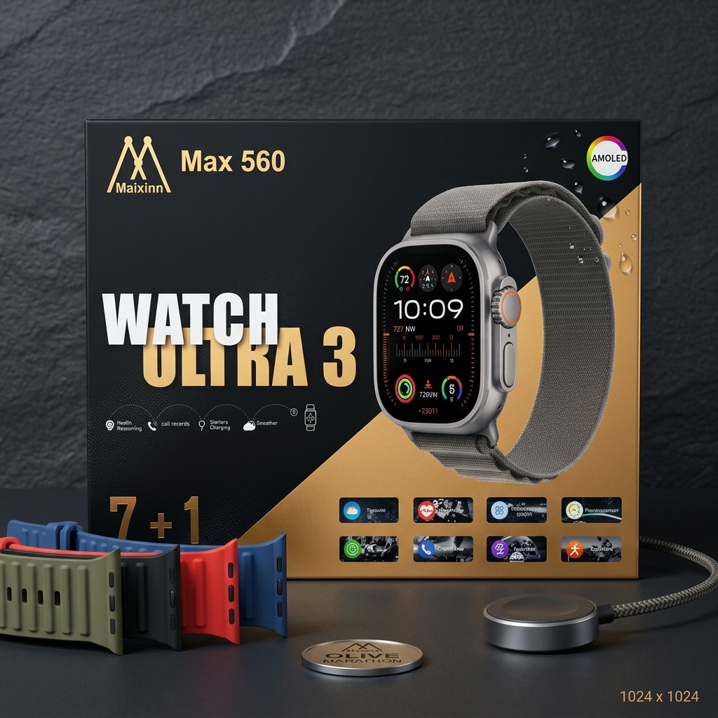 Maixinn Max 560 Watch Ultra 3 Smartwatch – AMOLED Display with 7+1 Straps Kit