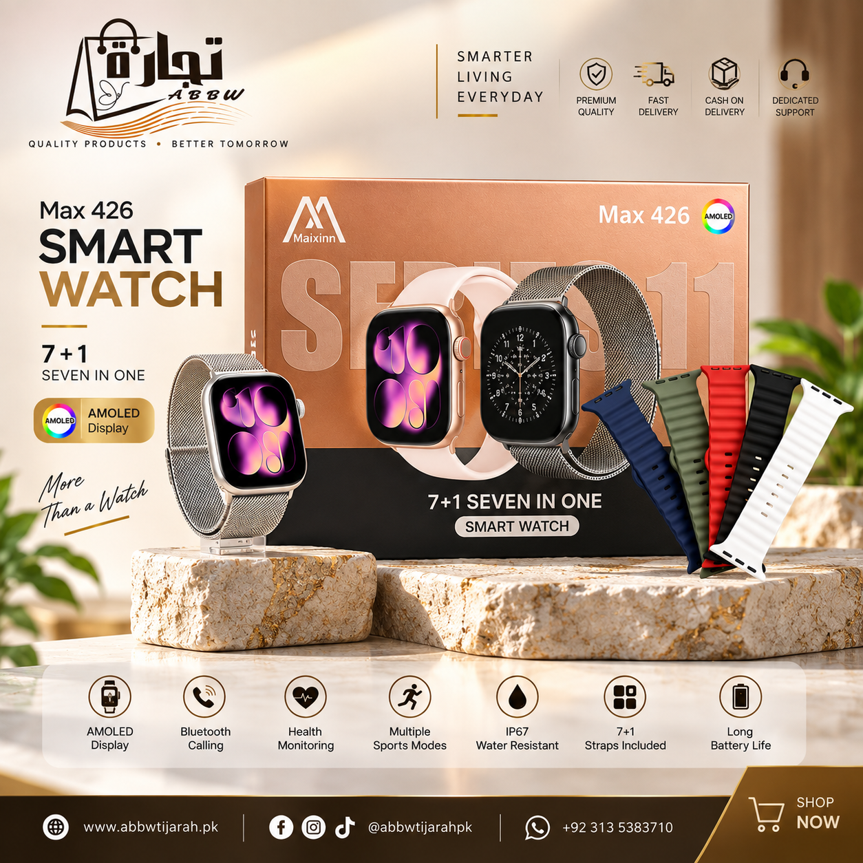 Maixinn Max 426 Series 11 Smartwatch – AMOLED Display with 7+1 Straps Kit image 3