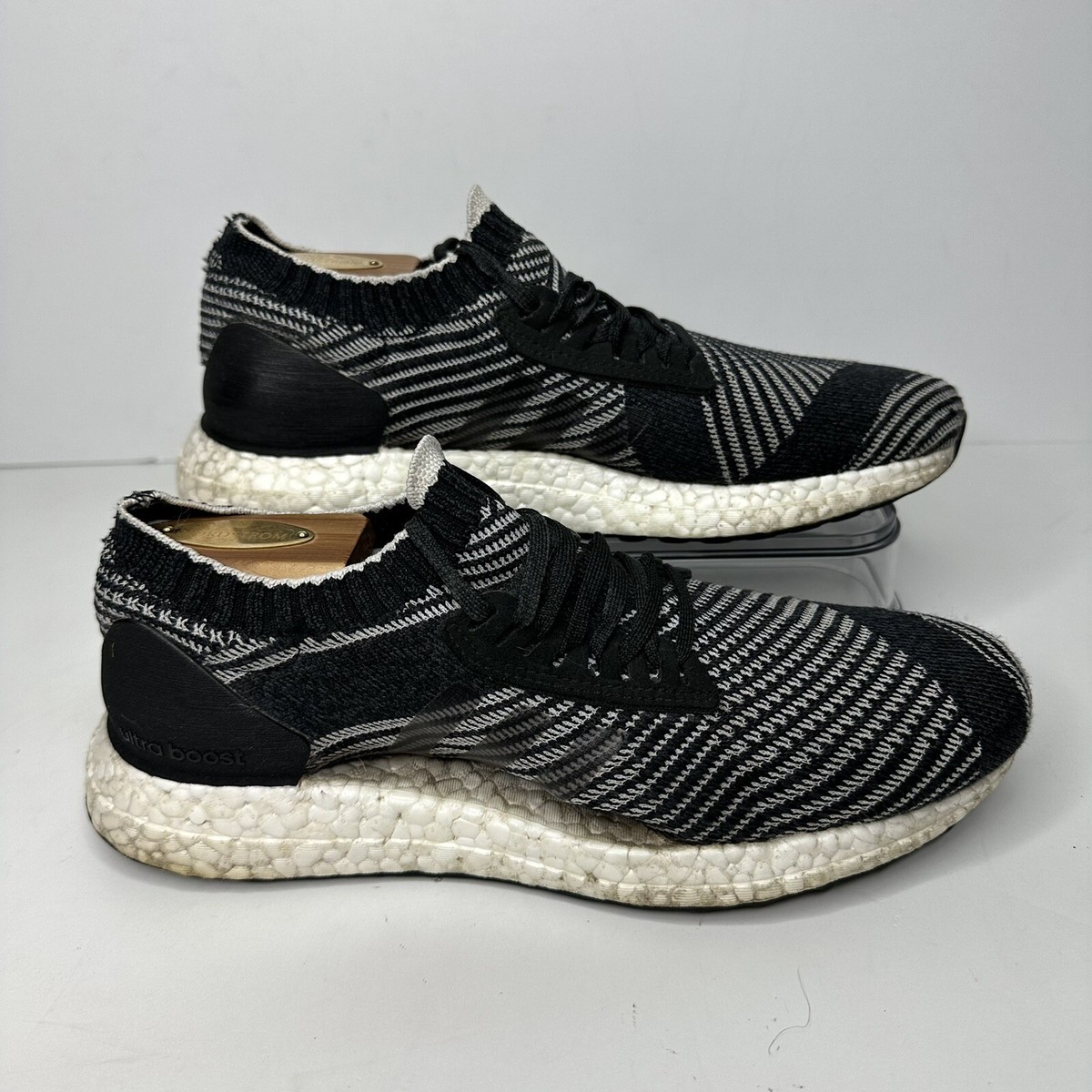 Adidas Black & Grey Knit Running Sneakers with White Boost-Style Sole